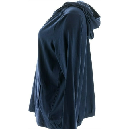 AnyBody Loungewear Cozy Knit Hooded Cardigan Navy M NEW A349790